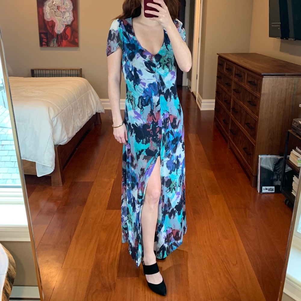 Reformation Open Back Watercolor Dress ~ Size X-SMALL